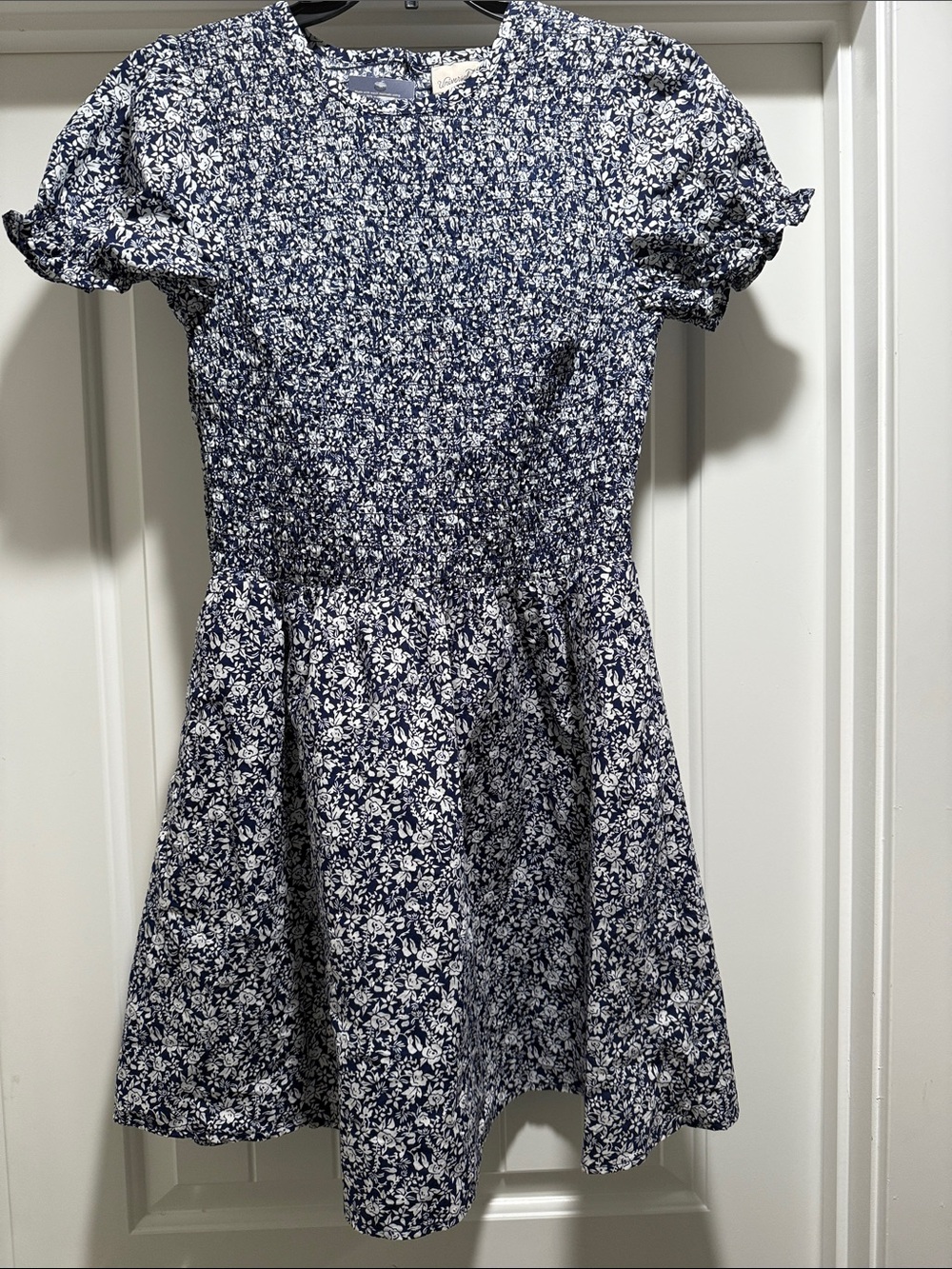 Women’s Navy Blue Floral Smocked Waist Dress